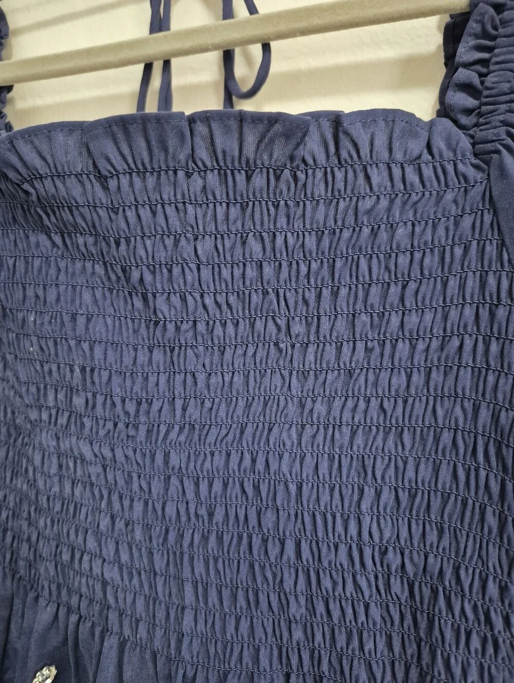 Hill House Smocked Bejeweled Rhinestone Navy Crop Top Size Medium